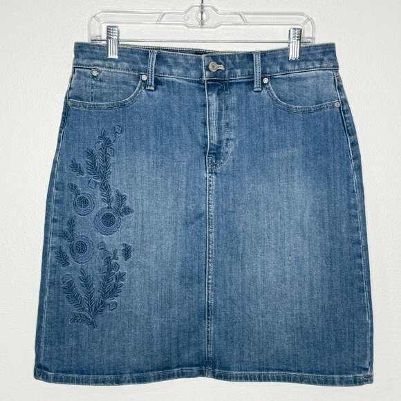 Talbots Y2K Embroidered Denim Mini Skirt Womens 8 Preppy Boho Casual - Picture 1 of 6